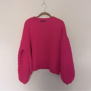 Chunky Knit Neon Pink Sweater Wide Sleeve Boxy Fit
